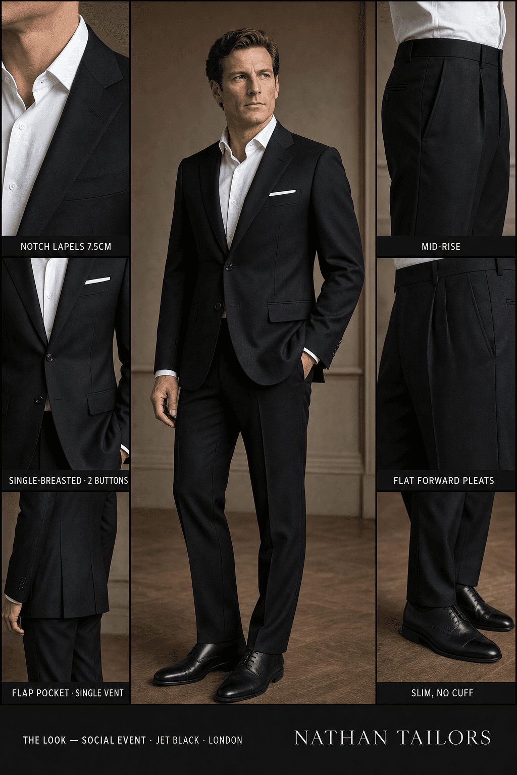 jet black single-breasted notch-lapel online custom suit — designed online at RemoteSuit. Made-to-measure online custom suit available from $149.