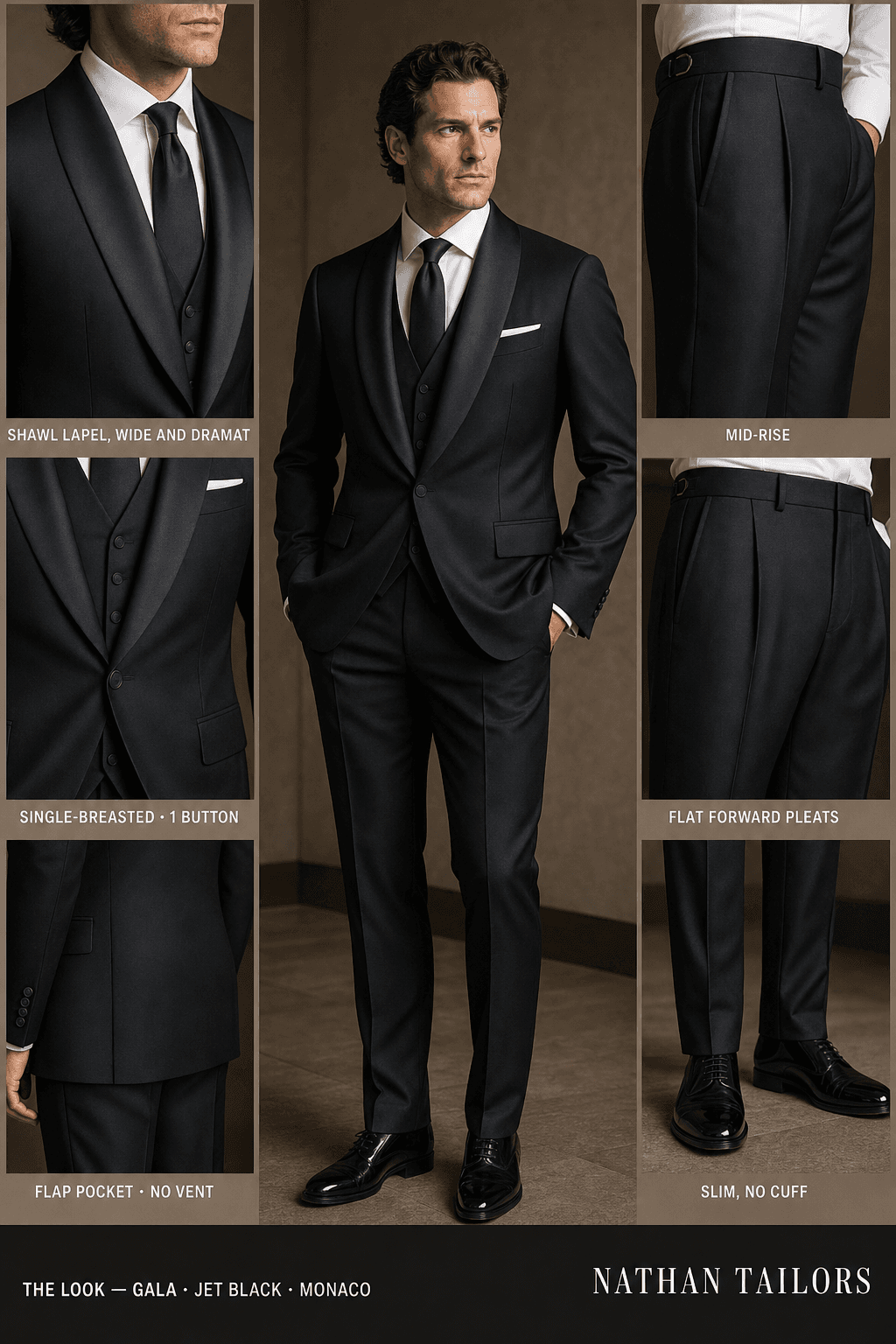 jet black single-breasted notch-lapel online custom suit — designed online at RemoteSuit. Made-to-measure online custom suit available from $129.