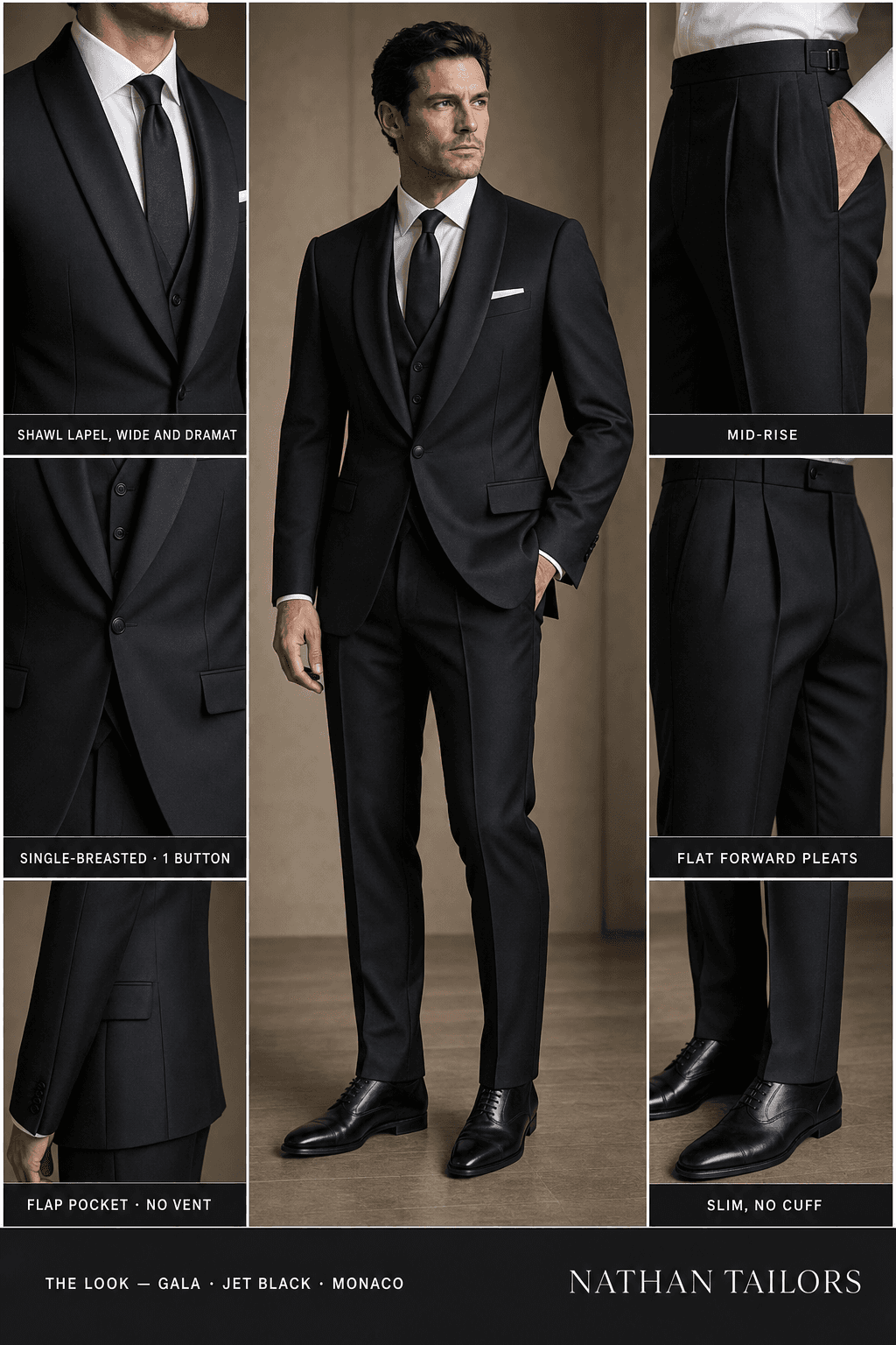 jet black single-breasted notch-lapel online custom suit — designed online at RemoteSuit. Made-to-measure online custom suit available from $129.