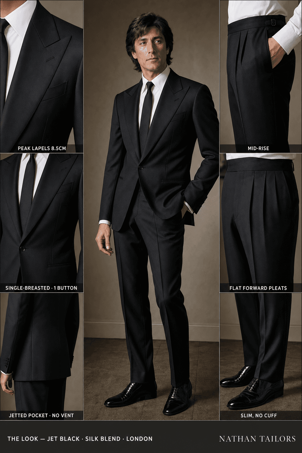 jet black single-breasted online custom suit — designed at RemoteSuit, made to measure online