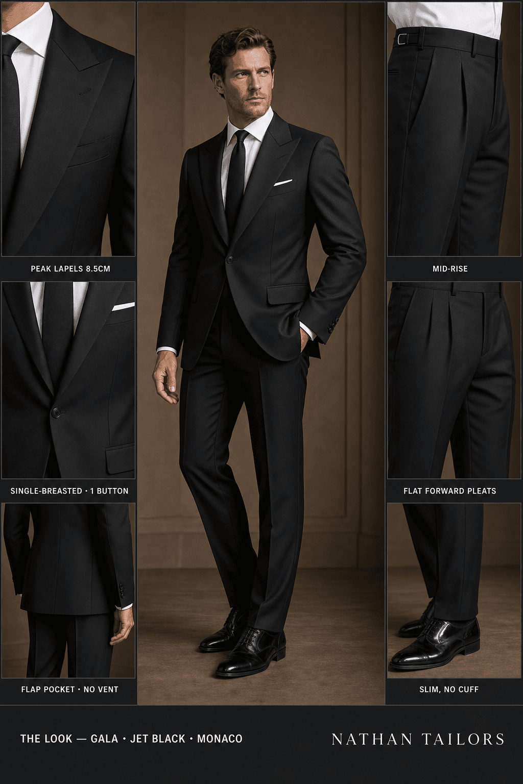 jet black single-breasted online custom suit — designed at RemoteSuit, made to measure online
