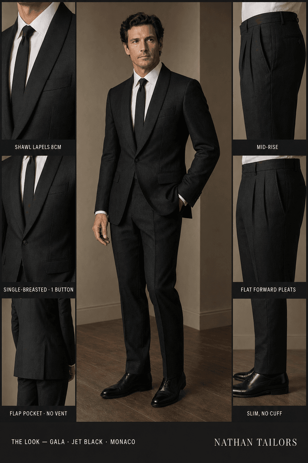 jet black single-breasted online custom suit — designed at RemoteSuit, made to measure online