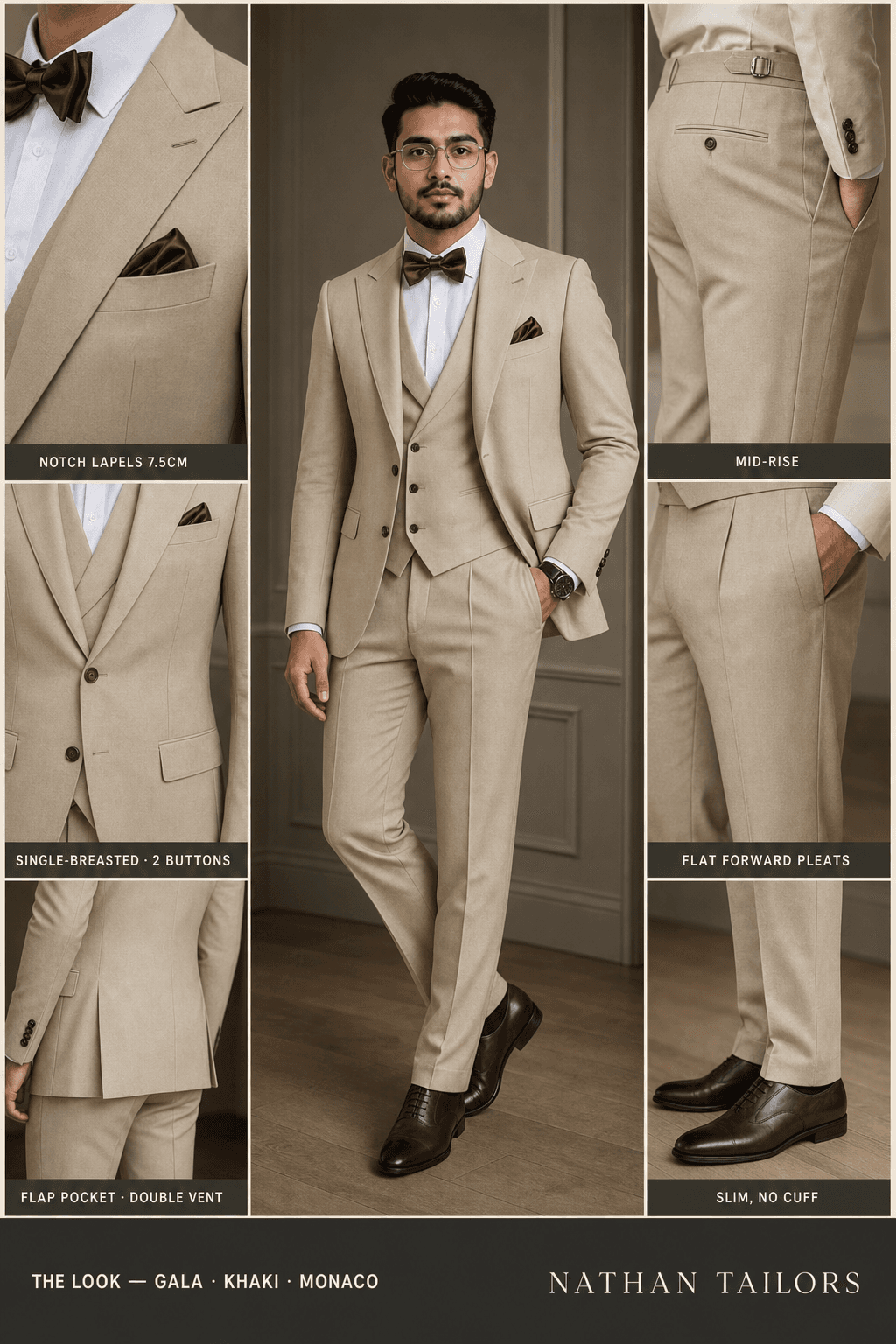khaki single-breasted notch-lapel online custom suit — designed online at RemoteSuit. Made-to-measure online custom suit available from $129.