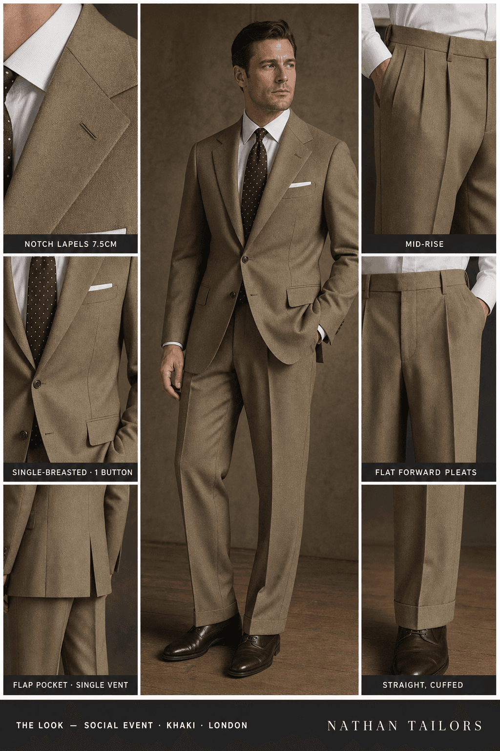 khaki single-breasted notch-lapel online custom suit — designed online at RemoteSuit. Made-to-measure online custom suit available from $149.