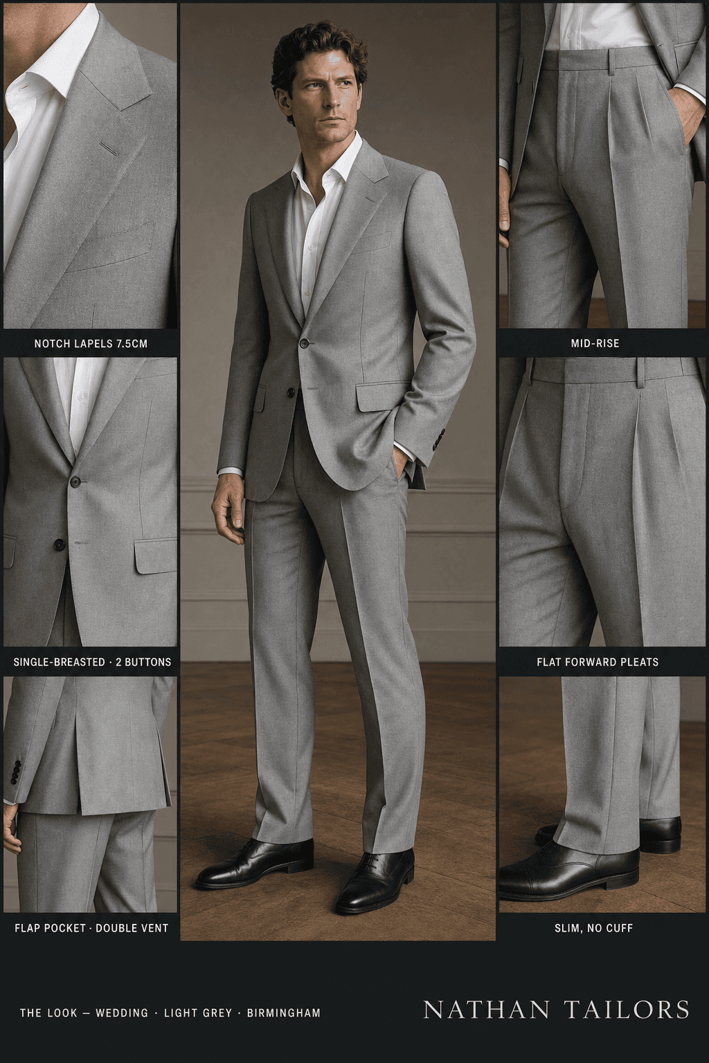 light grey single-breasted notch-lapel online custom suit — designed online at RemoteSuit. Made-to-measure online custom suit available from $129.