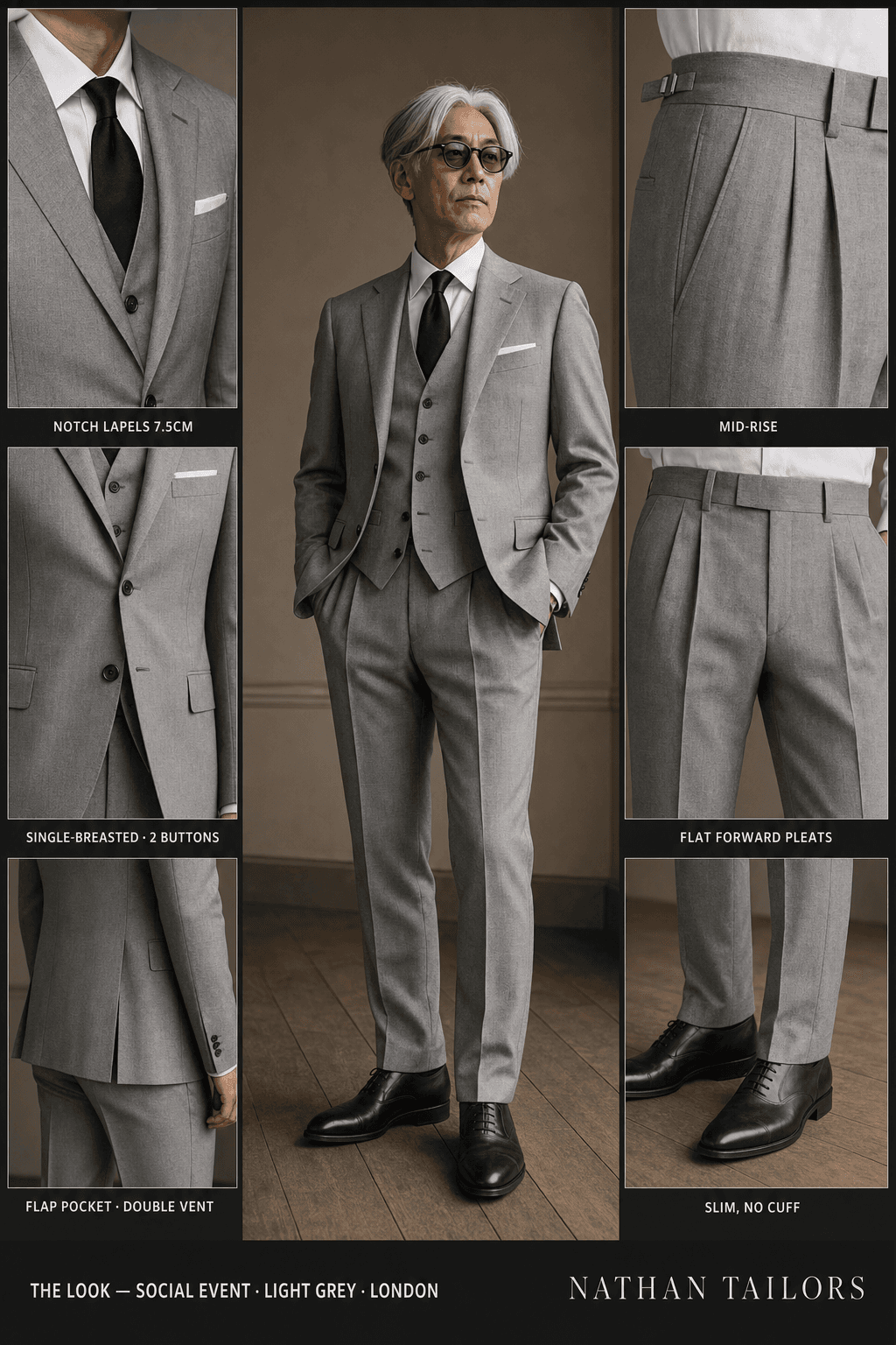 light grey single-breasted notch-lapel online custom suit — designed online at RemoteSuit. Made-to-measure online custom suit available from $149.
