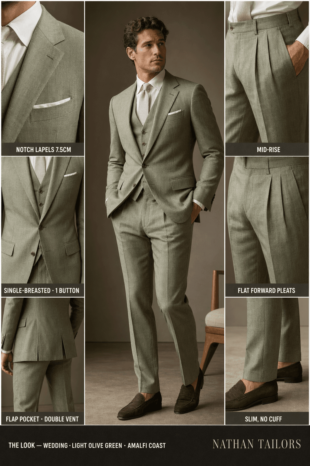 light olive green single-breasted online custom suit — designed at RemoteSuit, made to measure online