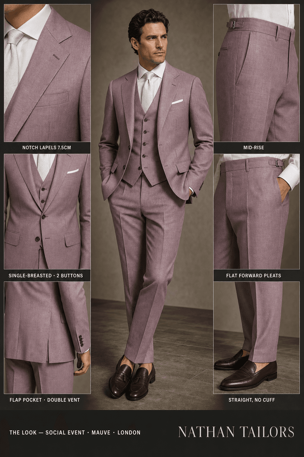 mauve single-breasted notch-lapel online custom suit — designed online at RemoteSuit. Made-to-measure online custom suit available from $149.