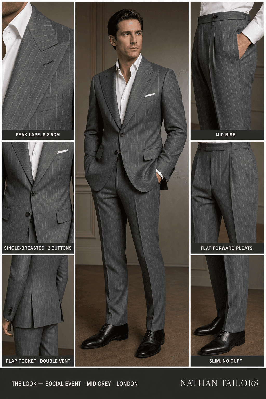 mid grey single-breasted online custom suit — designed at RemoteSuit, made to measure online