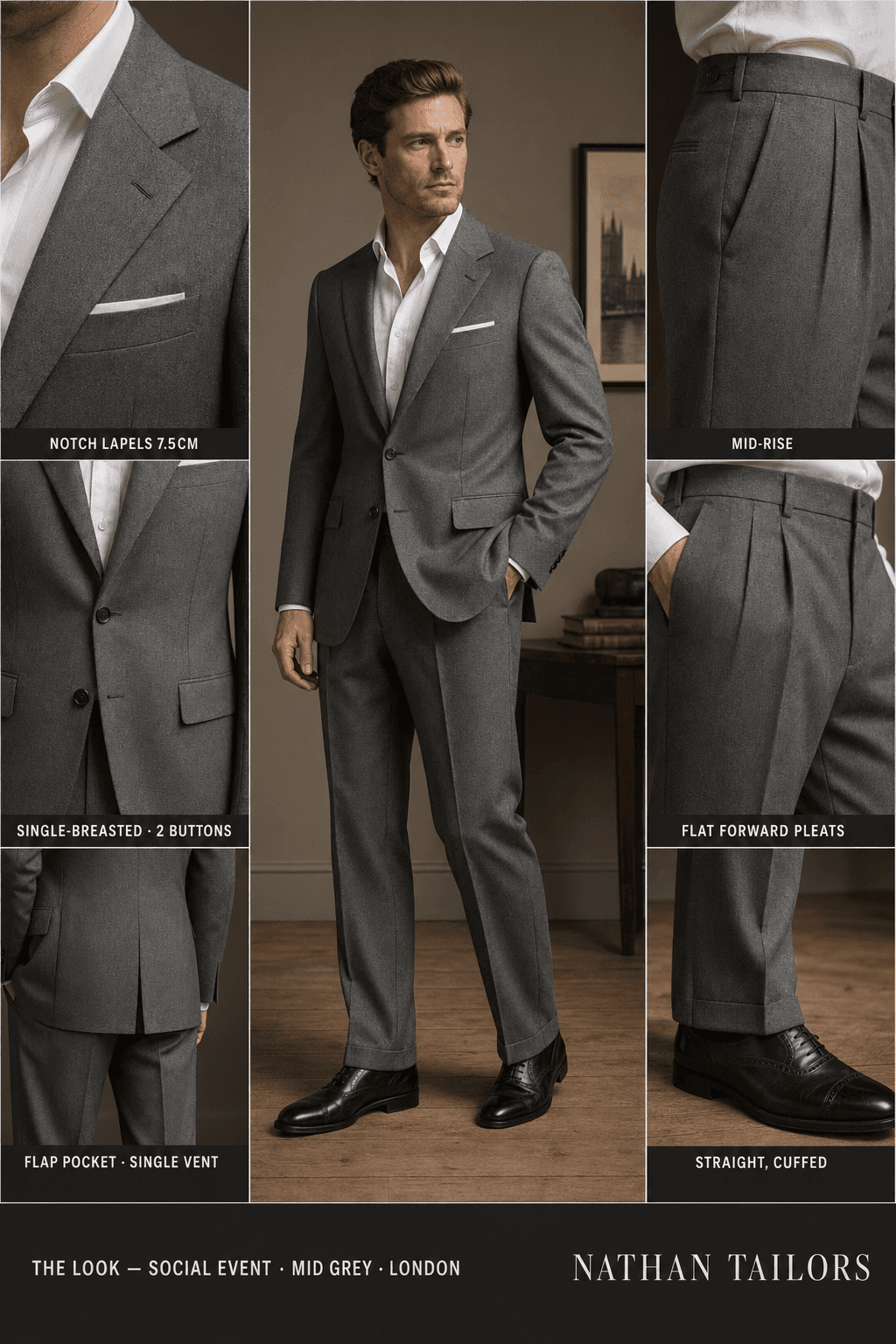 mid grey single-breasted online custom suit — designed at RemoteSuit, made to measure online