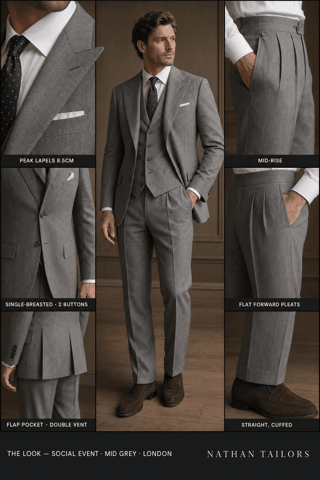 mid grey single-breasted online custom suit — designed at RemoteSuit, made to measure online