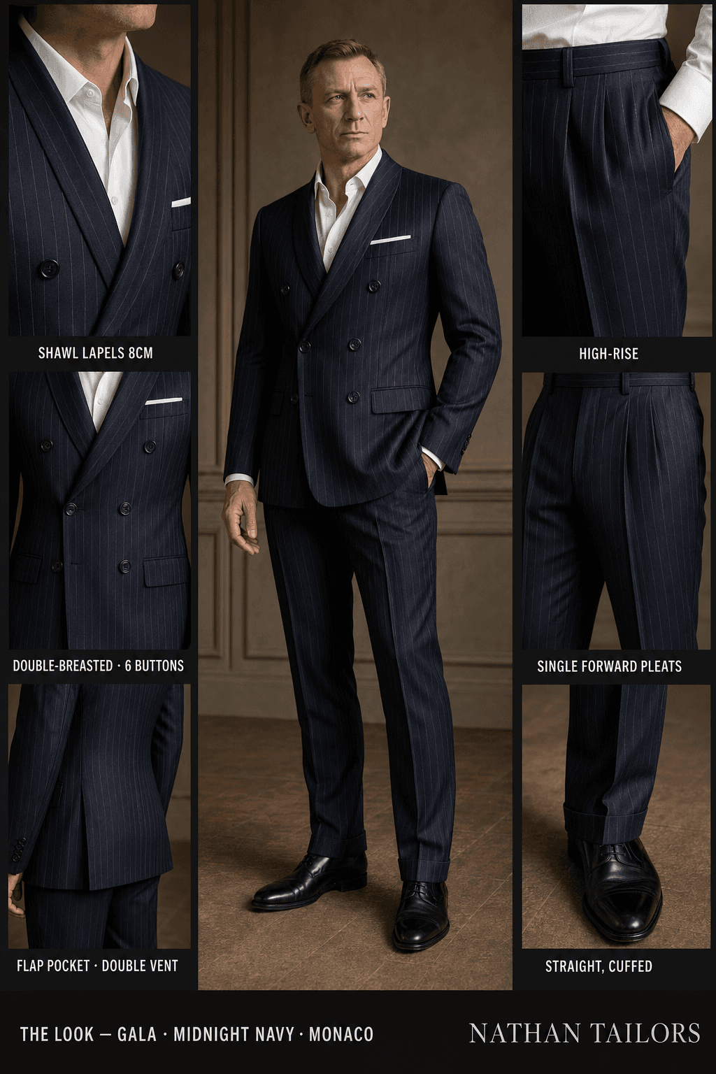 midnight navy double-breasted online custom suit — designed at RemoteSuit, made to measure online