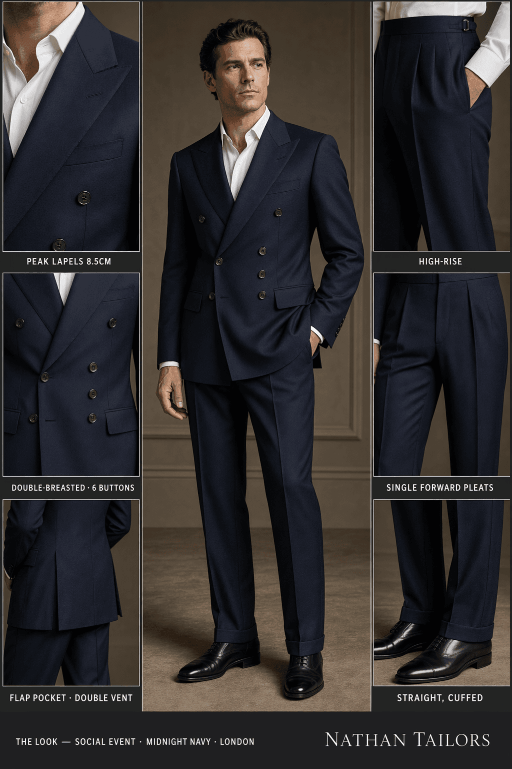 midnight navy double-breasted online custom suit — designed at RemoteSuit, made to measure online