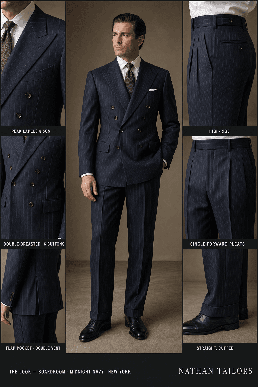 midnight navy double-breasted online custom suit — designed at RemoteSuit, made to measure online