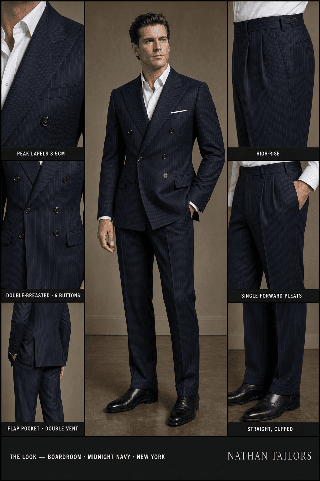 midnight navy double-breasted online custom suit — designed at RemoteSuit, made to measure online