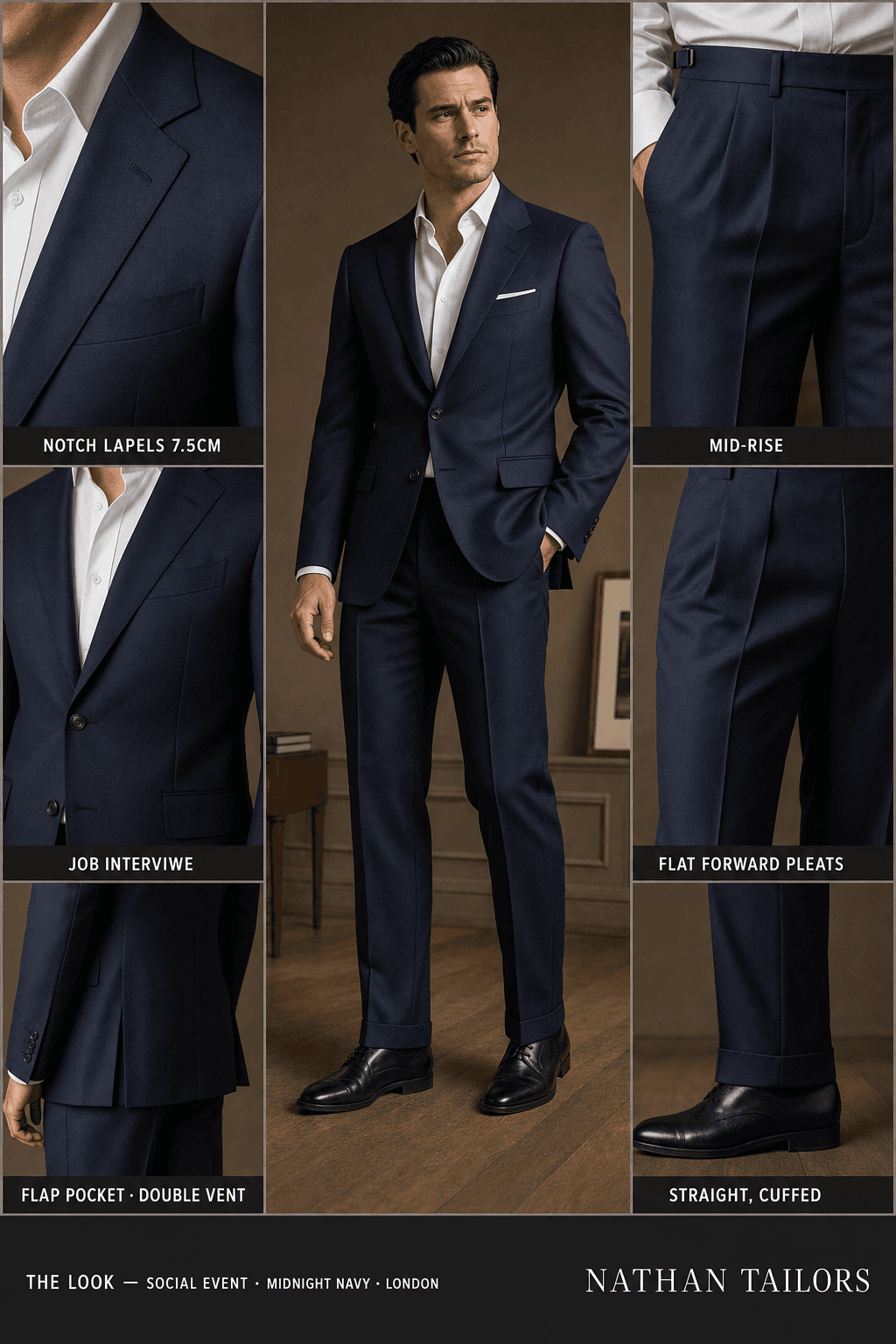 midnight navy single-breasted notch-lapel online custom suit — designed online at RemoteSuit. Made-to-measure online custom suit available from $129.