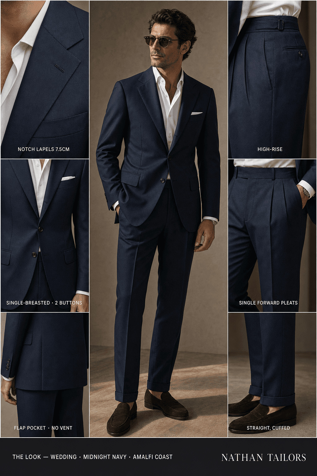 midnight navy single-breasted notch-lapel online custom suit — designed online at RemoteSuit. Made-to-measure online custom suit available from $149.
