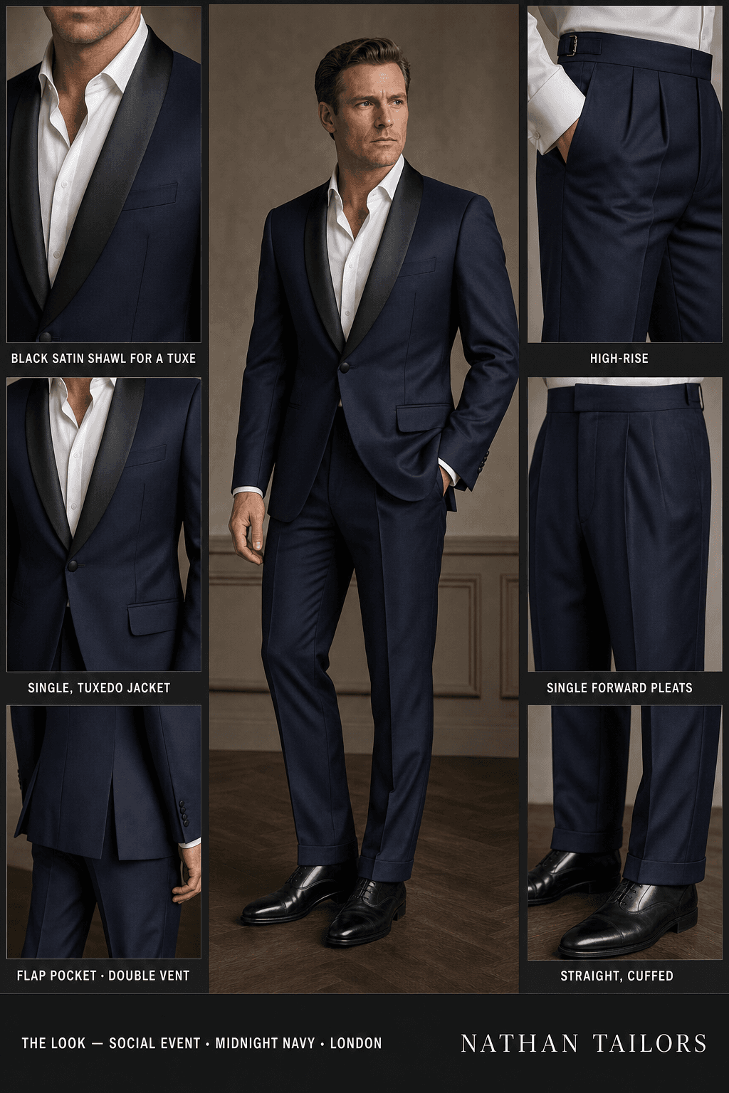 midnight navy single-breasted notch-lapel online custom suit — designed online at RemoteSuit. Made-to-measure online custom suit available from $129.