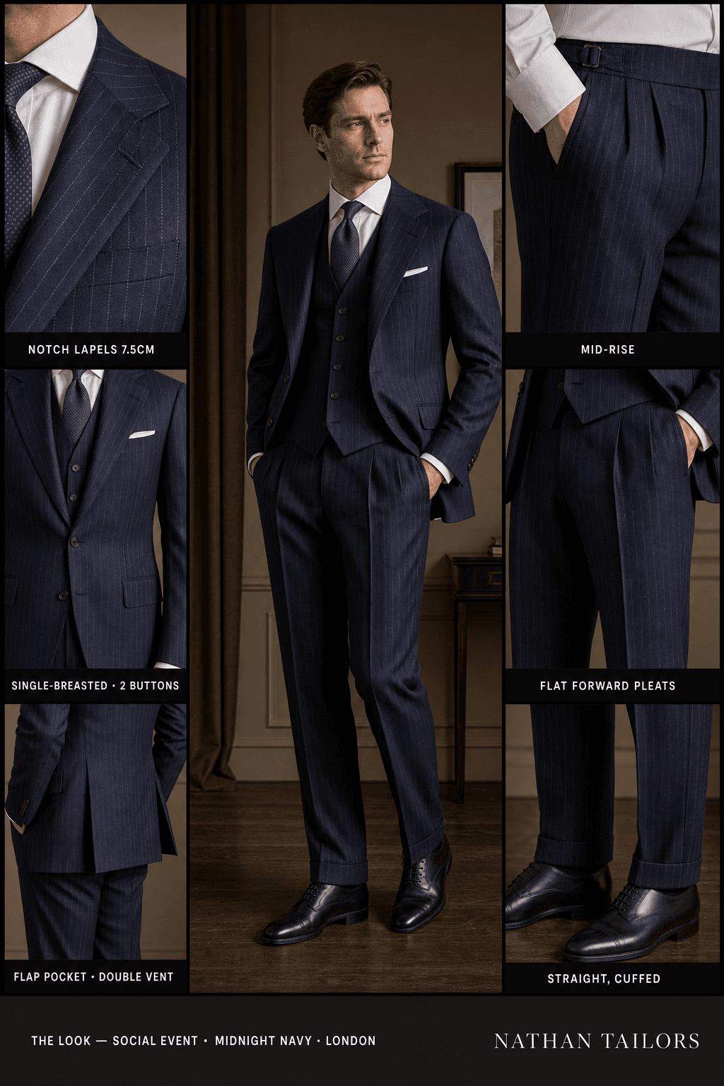 midnight navy single-breasted notch-lapel online custom suit — designed online at RemoteSuit. Made-to-measure online custom suit available from $129.
