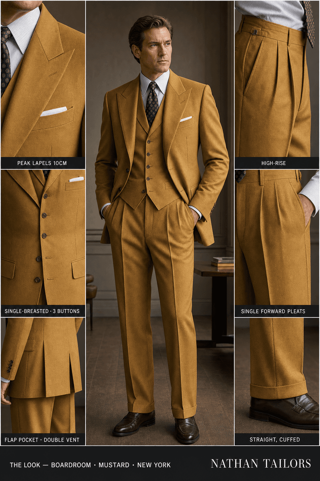 mustard single-breasted online custom suit — designed at RemoteSuit, made to measure online