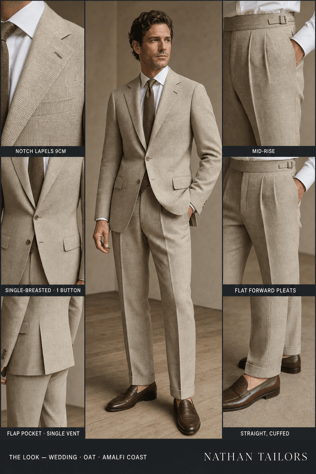 oat glen plaid single-breasted notch-lapel online custom suit — designed online at RemoteSuit. Made-to-measure online custom suit available from $129.
