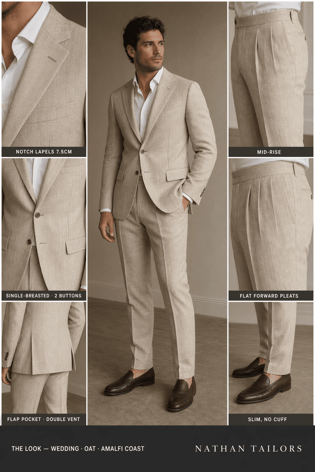 oat single-breasted online custom suit — designed at RemoteSuit, made to measure online