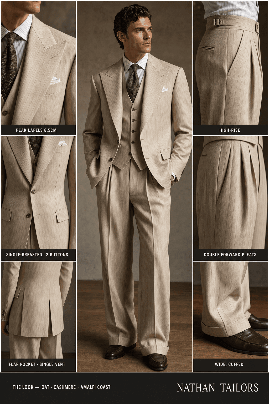 oat pinstripe single-breasted online custom suit — designed at RemoteSuit, made to measure online