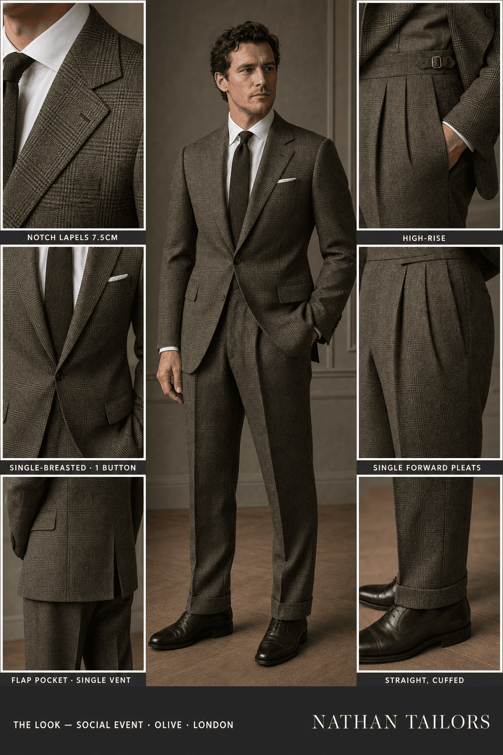 olive glen plaid single-breasted notch-lapel online custom suit — designed online at RemoteSuit. Made-to-measure online custom suit available from $129.