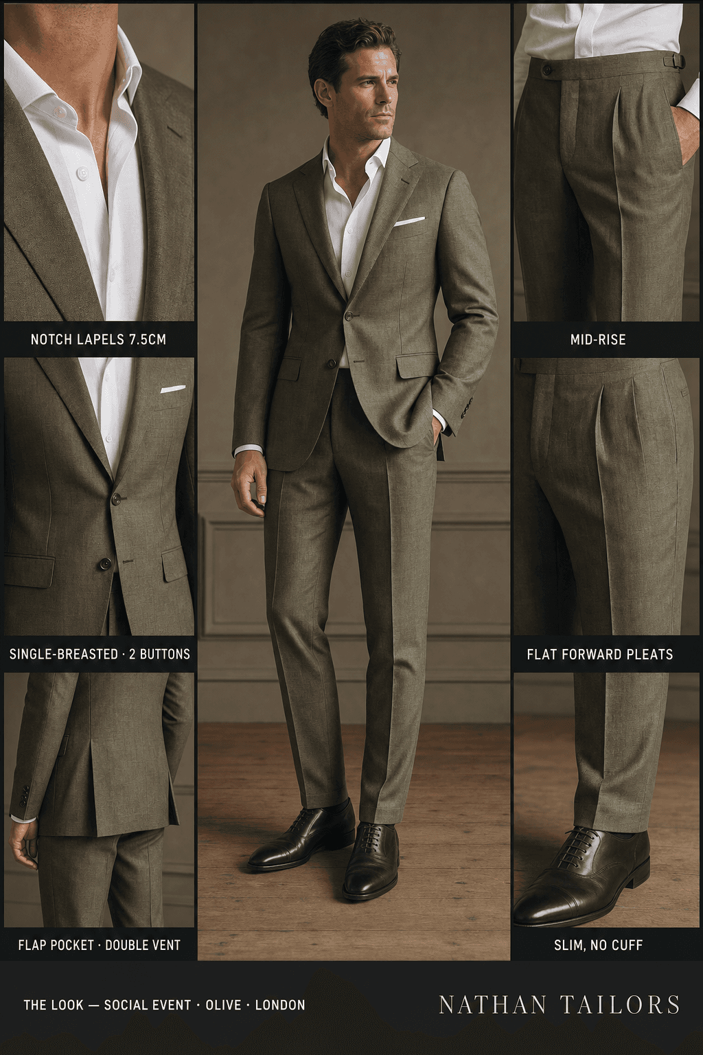 olive single-breasted online custom suit — designed at RemoteSuit, made to measure online