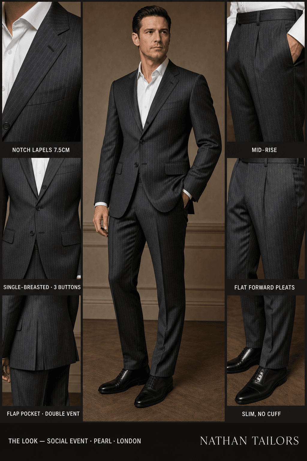 pearl chalk stripe single-breasted notch-lapel online custom suit — designed online at RemoteSuit. Made-to-measure online custom suit available from $129.