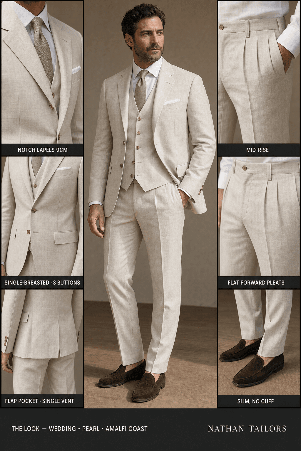 pearl single-breasted notch-lapel online custom suit — designed online at RemoteSuit. Made-to-measure online custom suit available from $129.