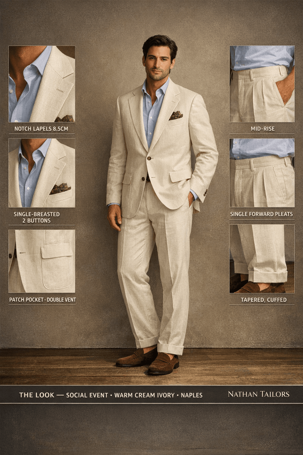 warm cream ivory single-breasted online custom suit — designed at RemoteSuit, made to measure online