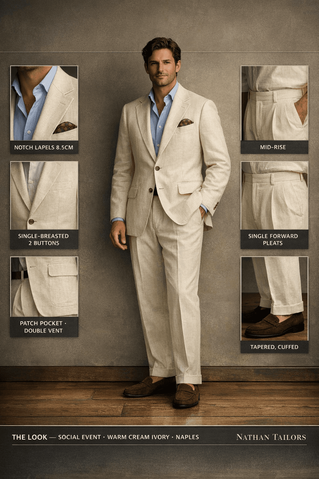warm cream ivory single-breasted online custom suit — designed at RemoteSuit, made to measure online