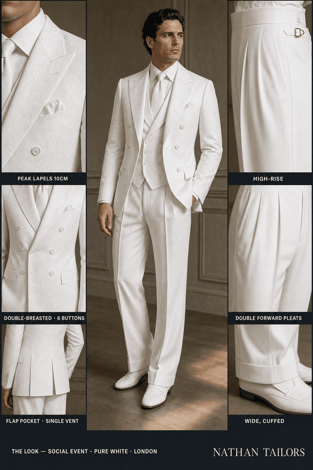 pure white double-breasted online custom suit — designed at RemoteSuit, made to measure online