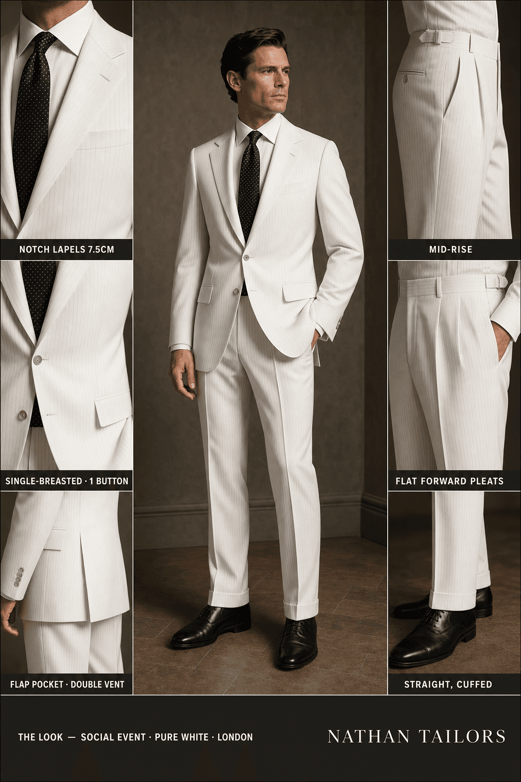 pure white pinstripe single-breasted notch-lapel online custom suit — designed online at RemoteSuit. Made-to-measure online custom suit available from $149.