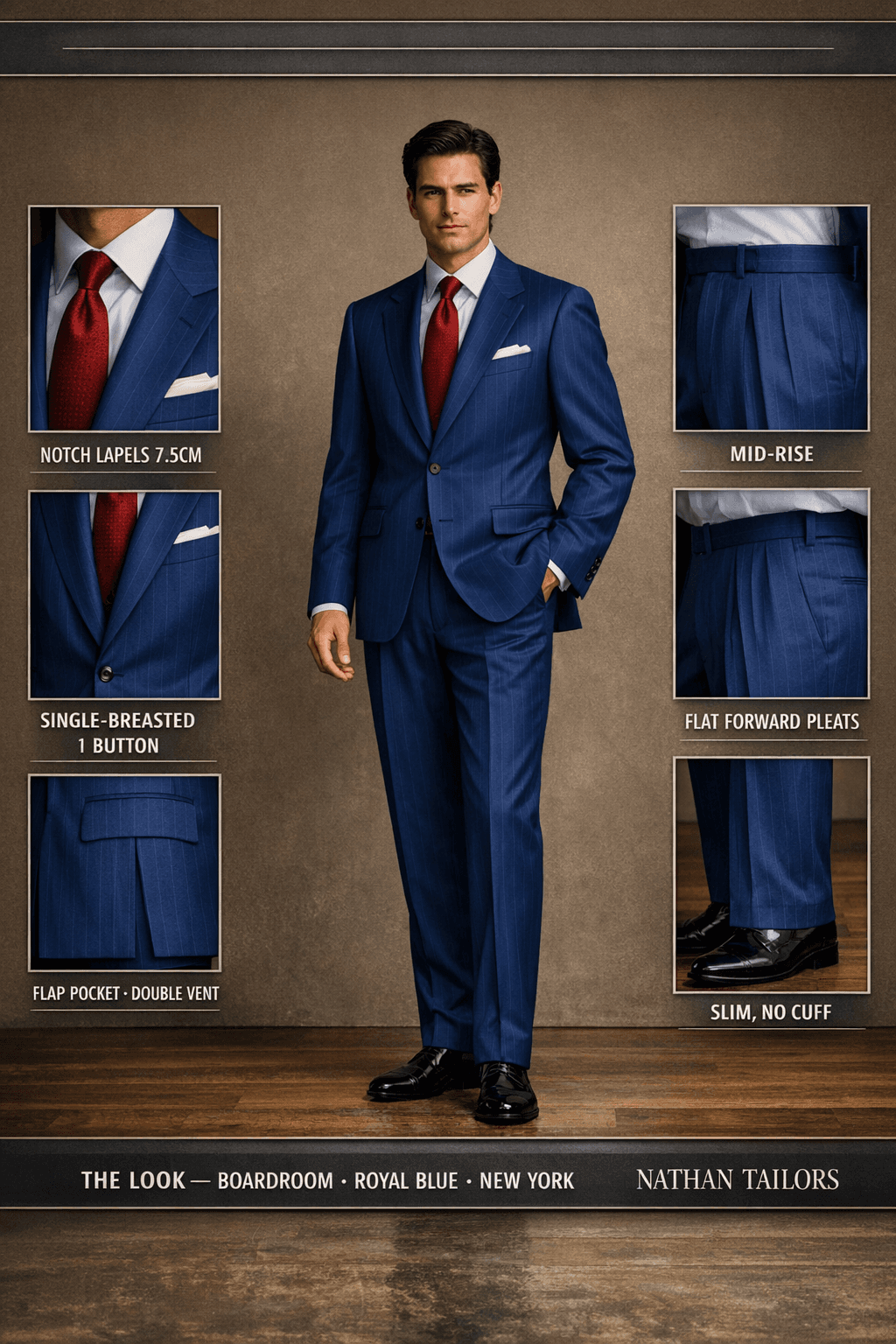 royal blue single-breasted online custom suit — designed at RemoteSuit, made to measure online