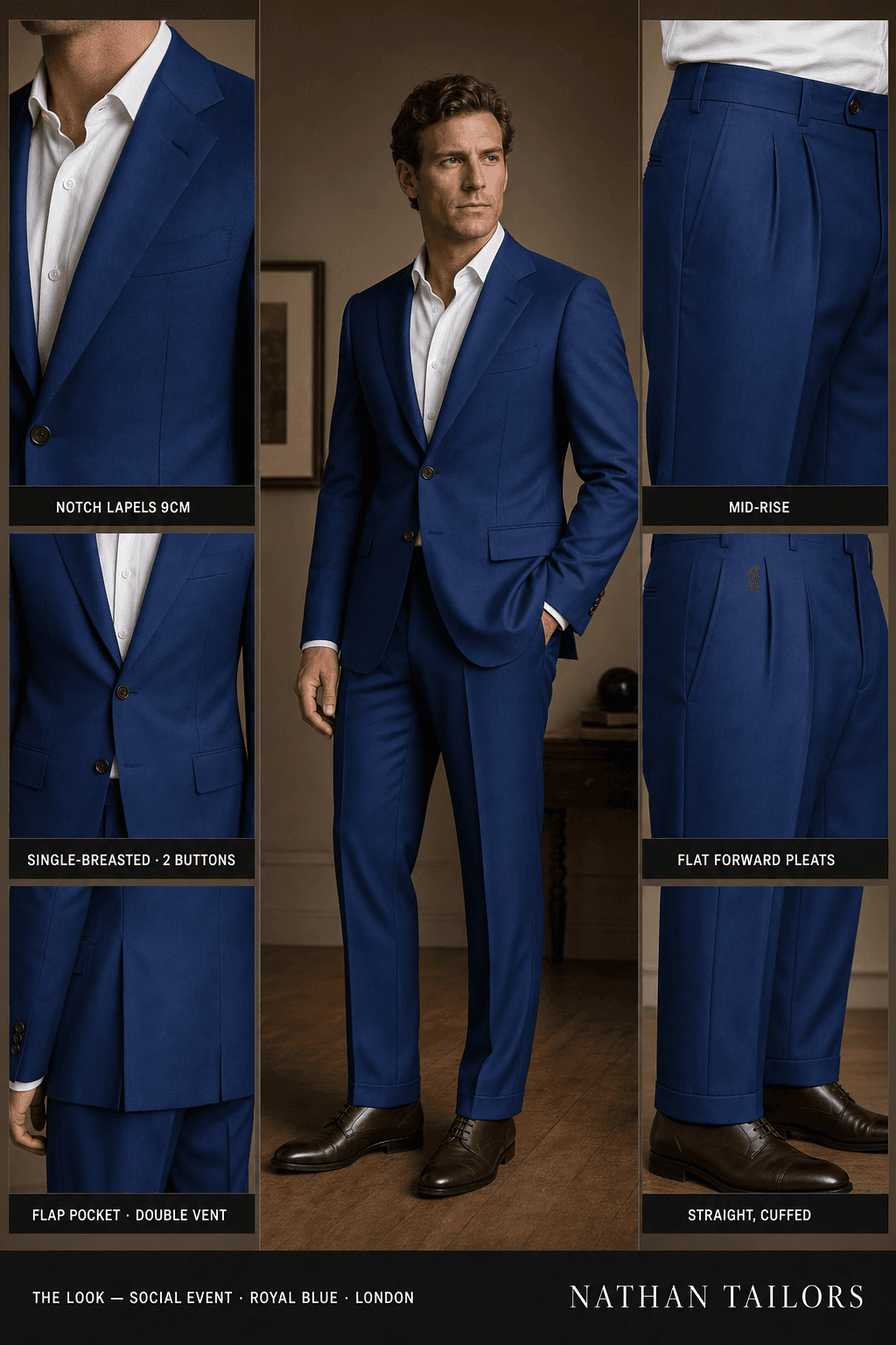 royal blue single-breasted notch-lapel online custom suit — designed online at RemoteSuit. Made-to-measure online custom suit available from $129.