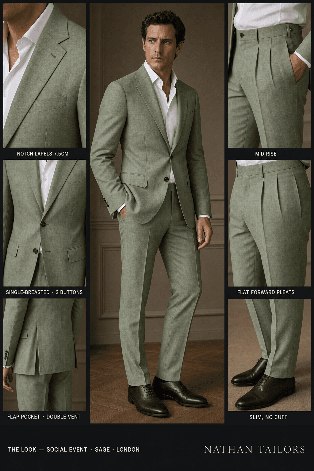 sage single-breasted online custom suit — designed at RemoteSuit, made to measure online