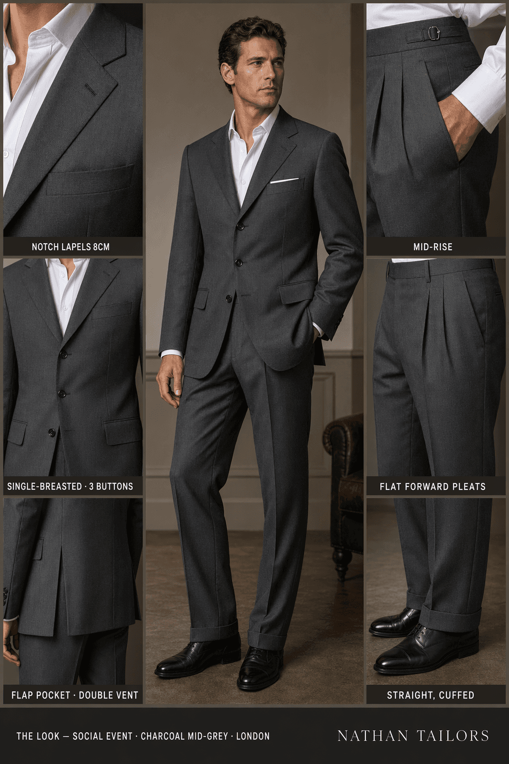 charcoal mid-grey single-breasted online custom suit — designed at RemoteSuit, made to measure online