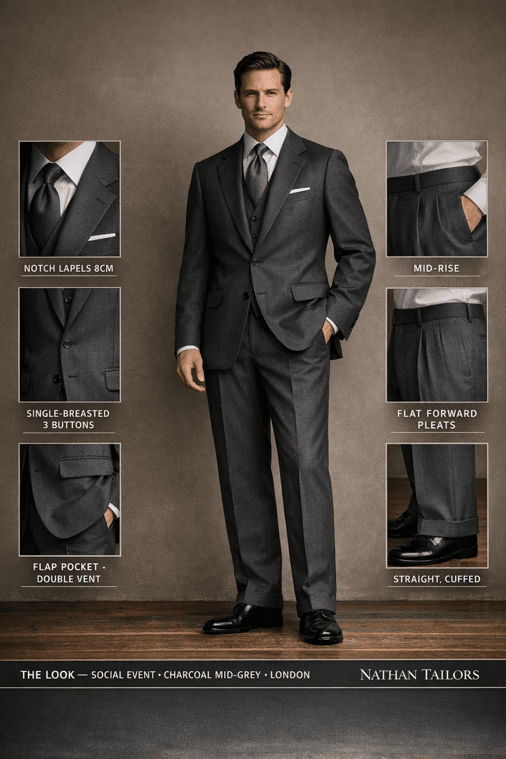 charcoal mid-grey single-breasted online custom suit — designed at RemoteSuit, made to measure online