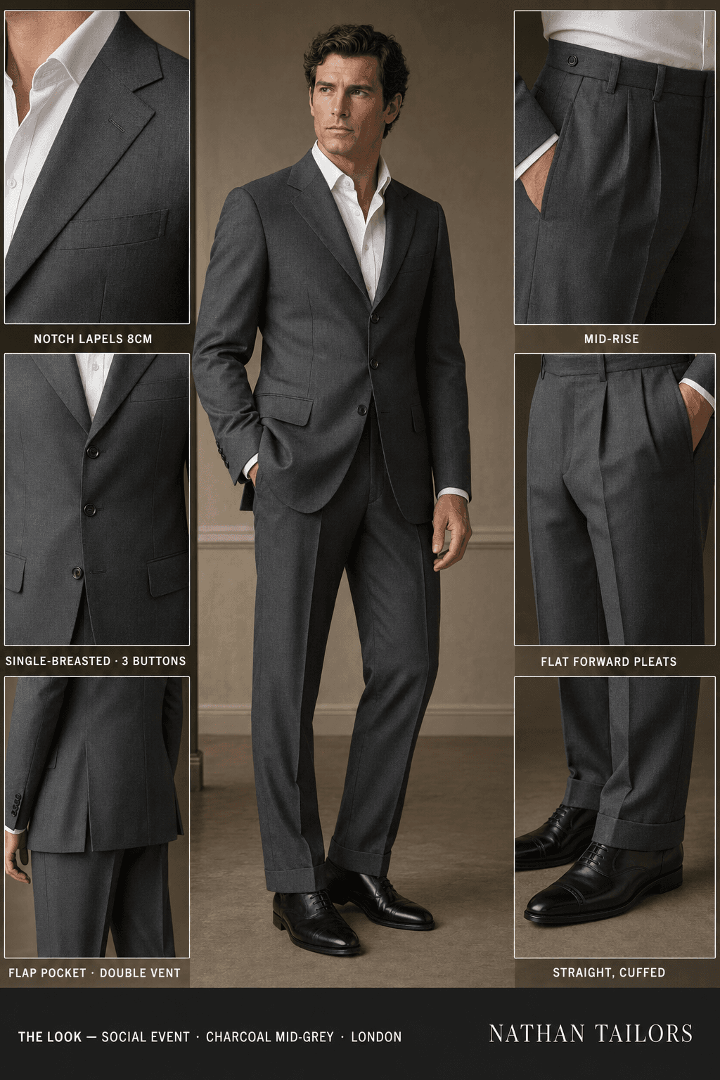 charcoal mid-grey single-breasted online custom suit — designed at RemoteSuit, made to measure online