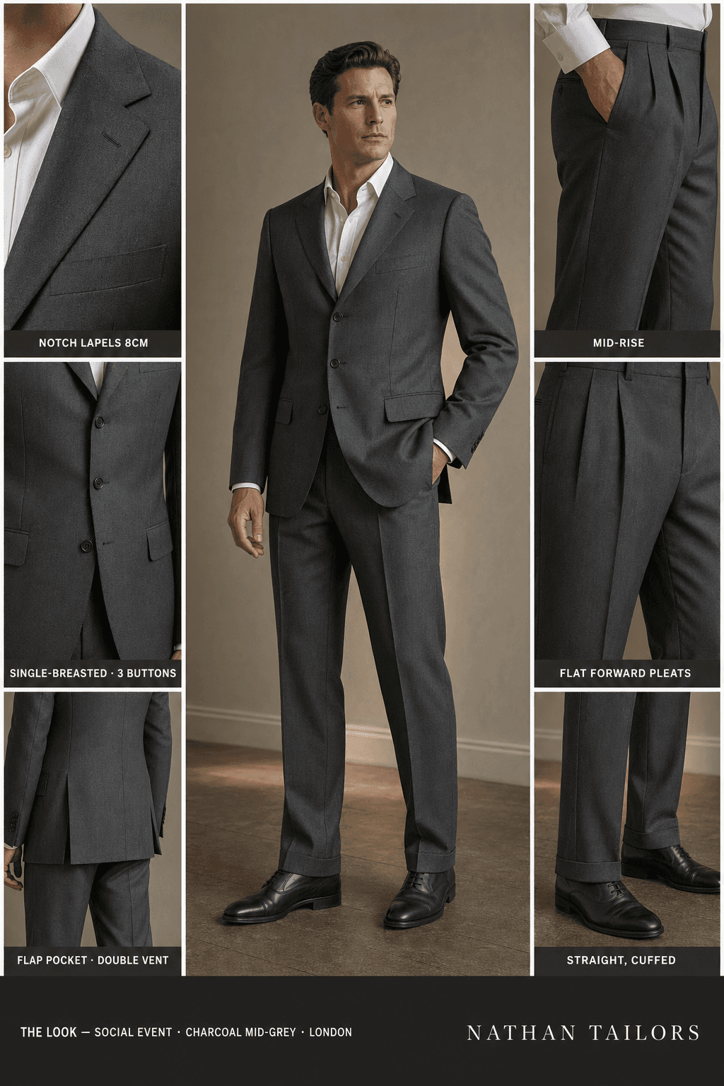 charcoal mid-grey single-breasted online custom suit — designed at RemoteSuit, made to measure online