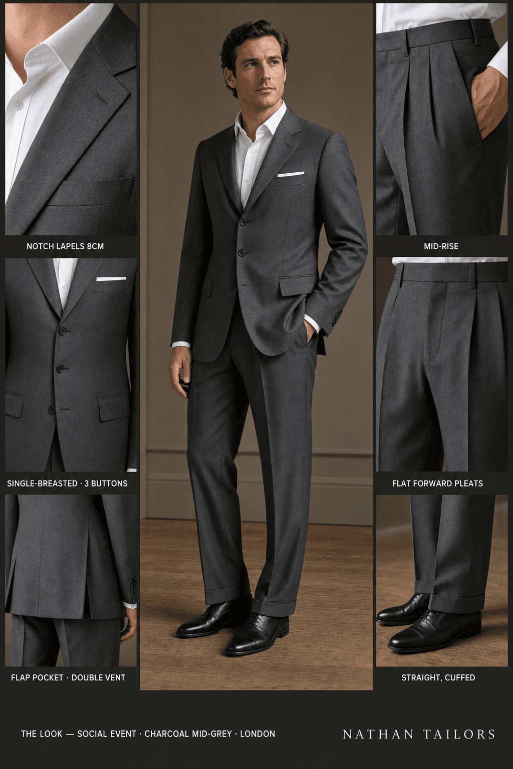 charcoal mid-grey single-breasted online custom suit — designed at RemoteSuit, made to measure online