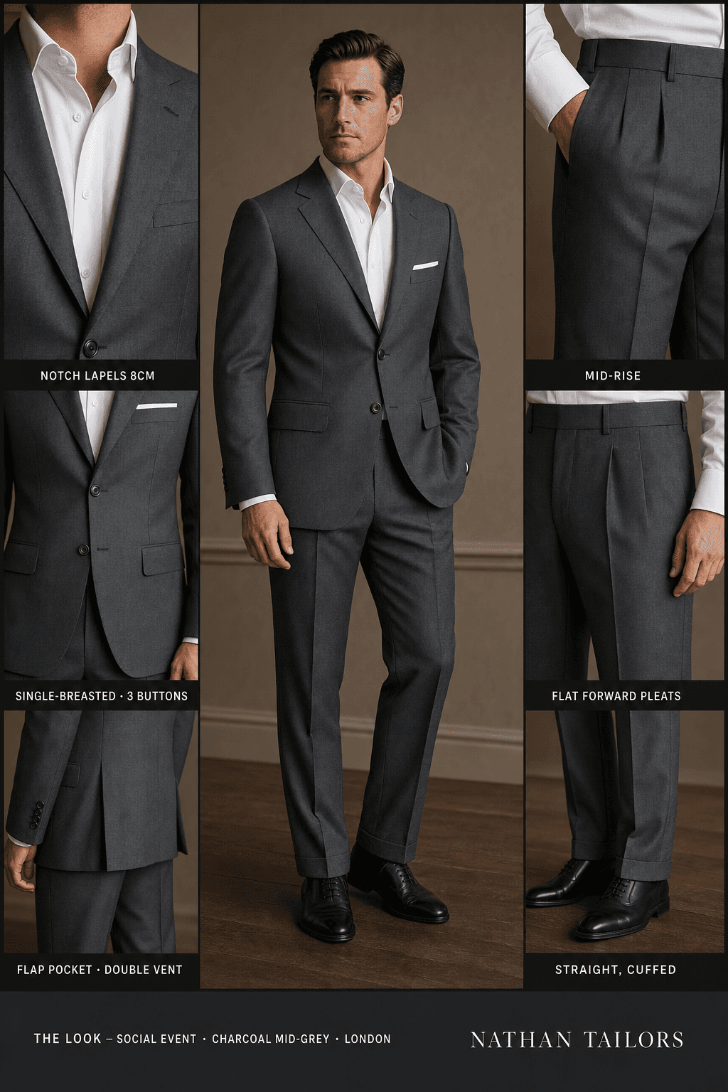 charcoal mid-grey single-breasted notch-lapel online custom suit — designed online at RemoteSuit. Made-to-measure online custom suit available from $129.