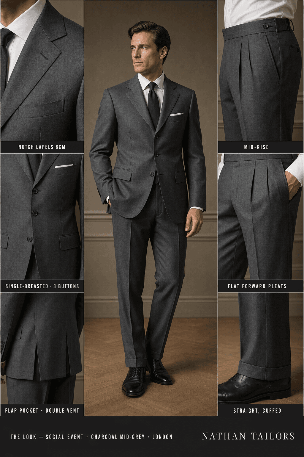 charcoal mid-grey single-breasted online custom suit — designed at RemoteSuit, made to measure online