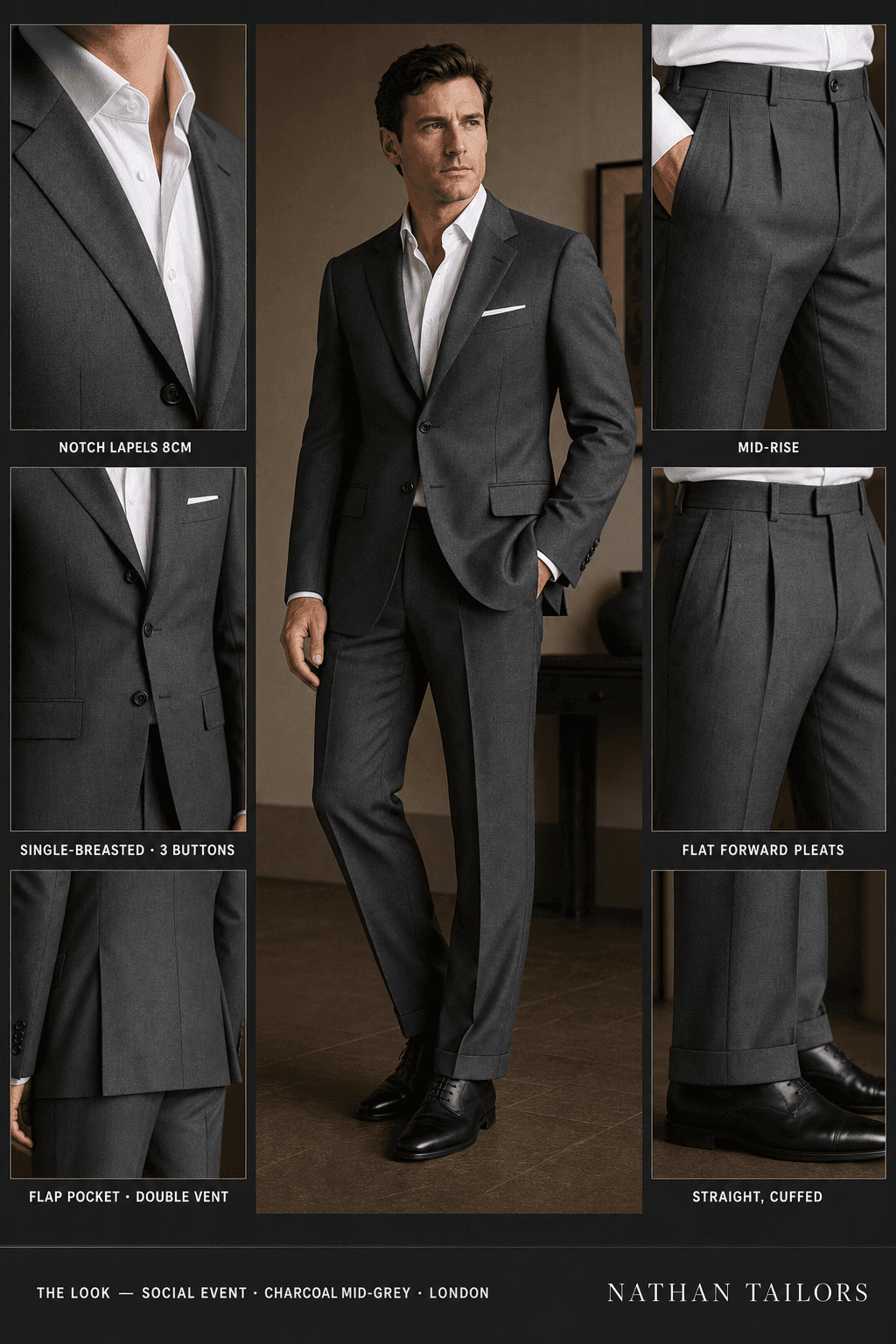 charcoal mid-grey single-breasted notch-lapel online custom suit — designed online at RemoteSuit. Made-to-measure online custom suit available from $149.
