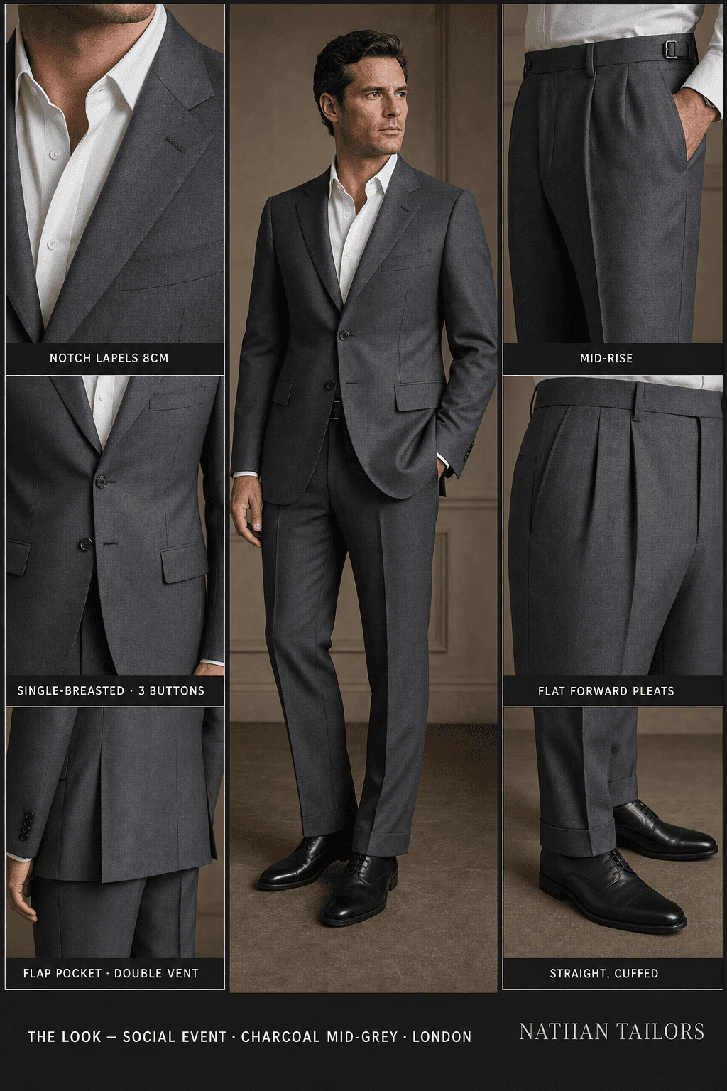 charcoal mid-grey single-breasted notch-lapel online custom suit — designed online at RemoteSuit. Made-to-measure online custom suit available from $129.