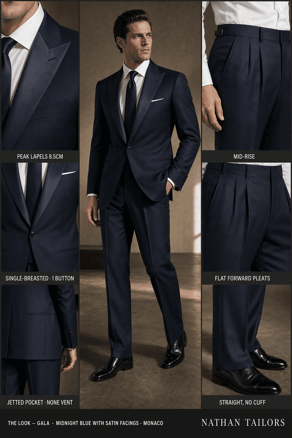 midnight blue with satin facings single-breasted online custom suit — designed at RemoteSuit, made to measure online