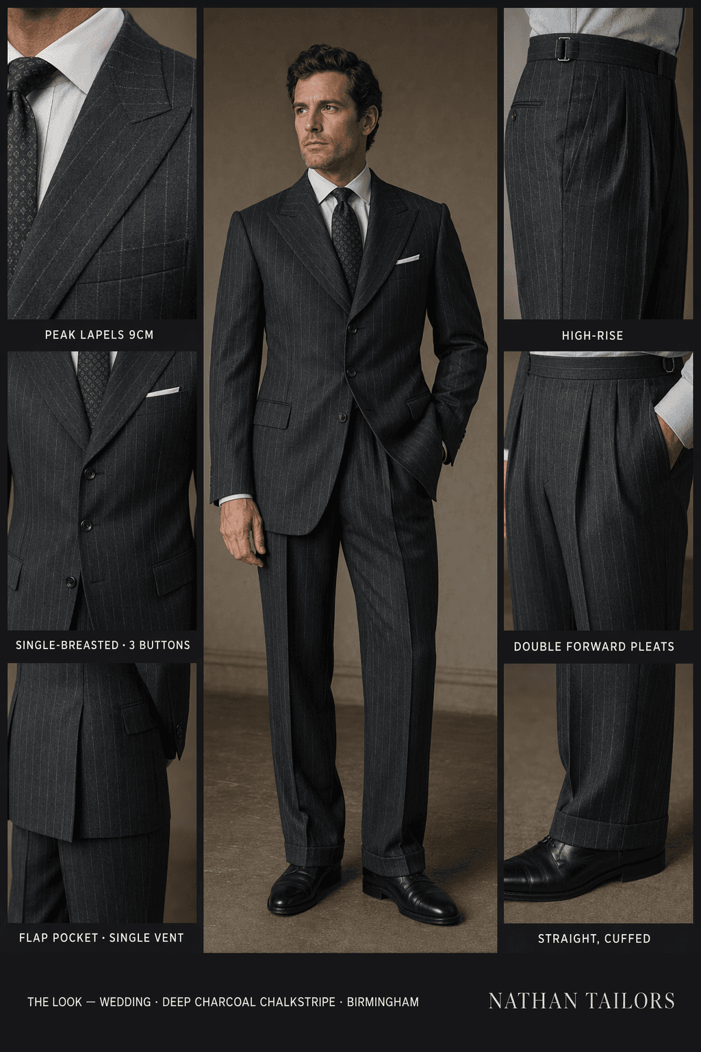 deep charcoal chalkstripe single-breasted online custom suit — designed at RemoteSuit, made to measure online