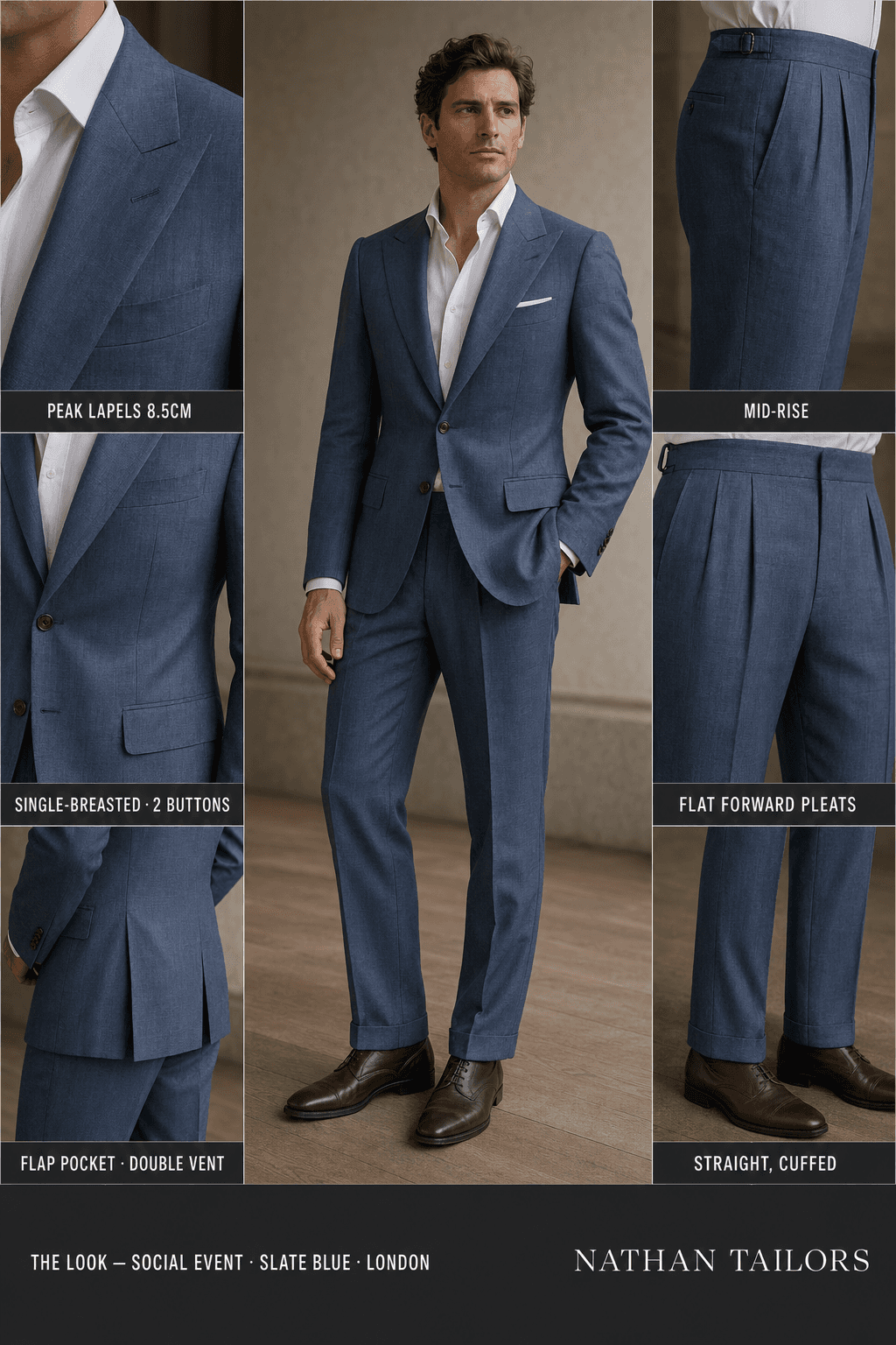 Slate blue single-breasted online custom suit — designed at RemoteSuit, made to measure online